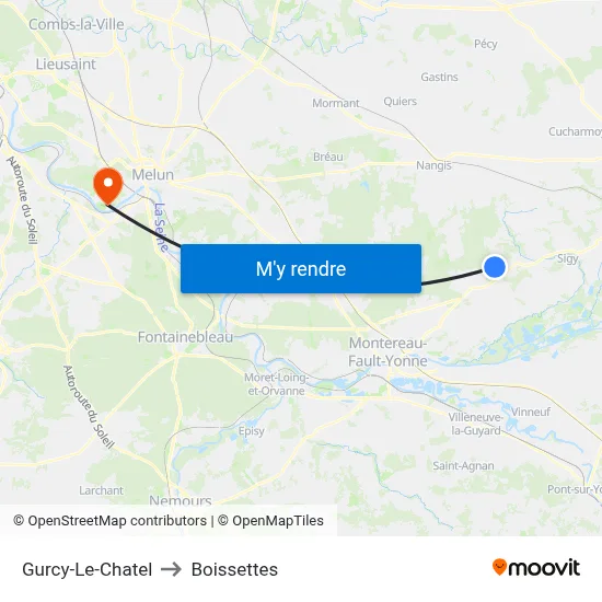 Gurcy-Le-Chatel to Boissettes map
