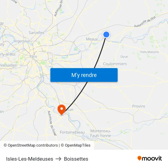 Isles-Les-Meldeuses to Boissettes map
