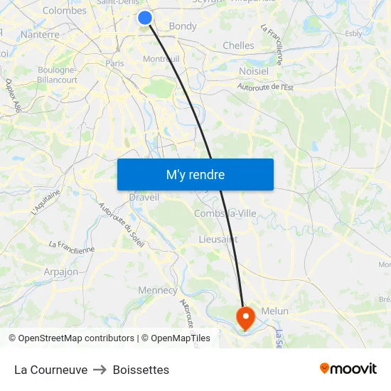 La Courneuve to Boissettes map