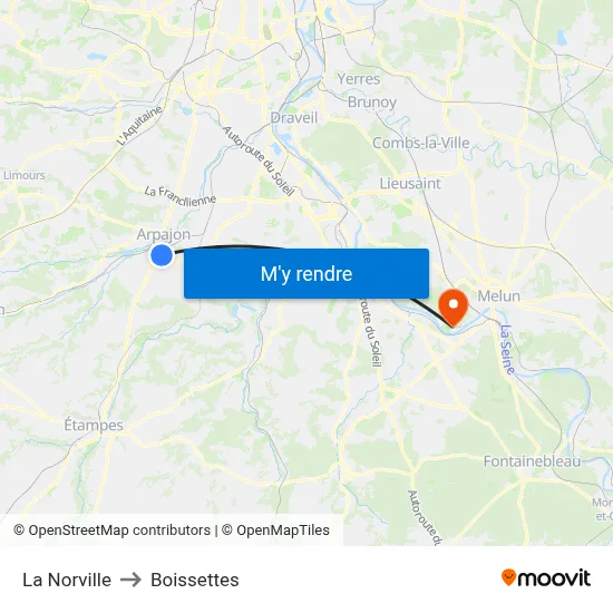 La Norville to Boissettes map