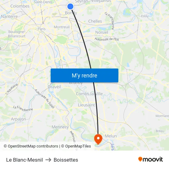 Le Blanc-Mesnil to Boissettes map