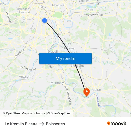 Le Kremlin-Bicetre to Boissettes map