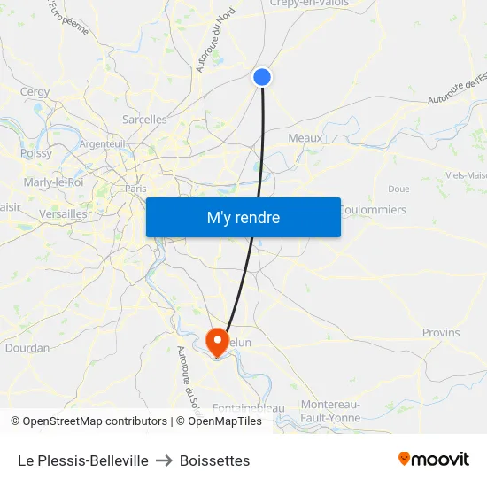 Le Plessis-Belleville to Boissettes map