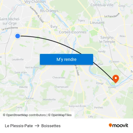 Le Plessis-Pate to Boissettes map