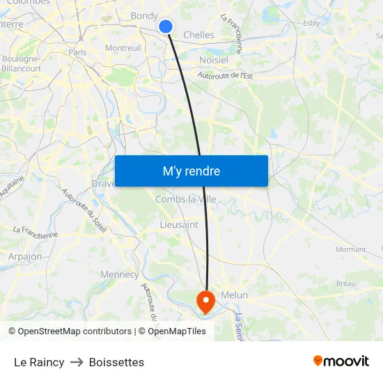 Le Raincy to Boissettes map