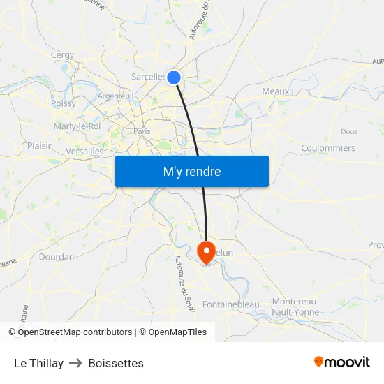 Le Thillay to Boissettes map