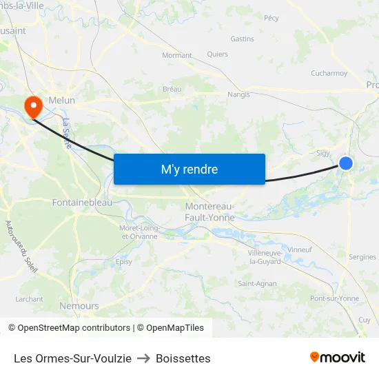 Les Ormes-Sur-Voulzie to Boissettes map