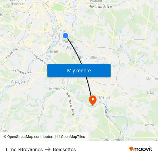 Limeil-Brevannes to Boissettes map