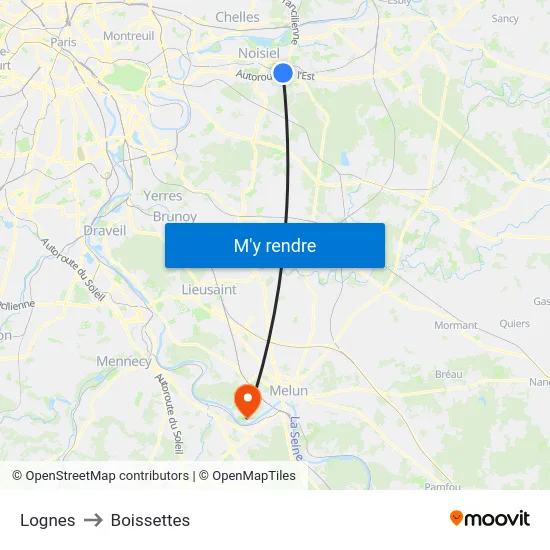 Lognes to Boissettes map