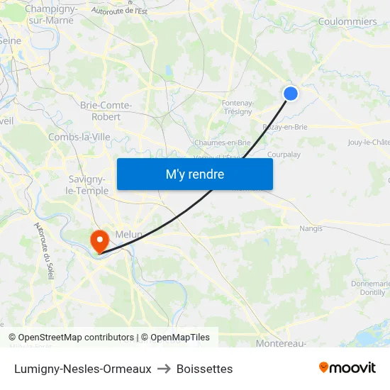 Lumigny-Nesles-Ormeaux to Boissettes map