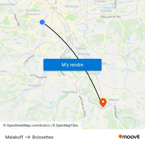Malakoff to Boissettes map