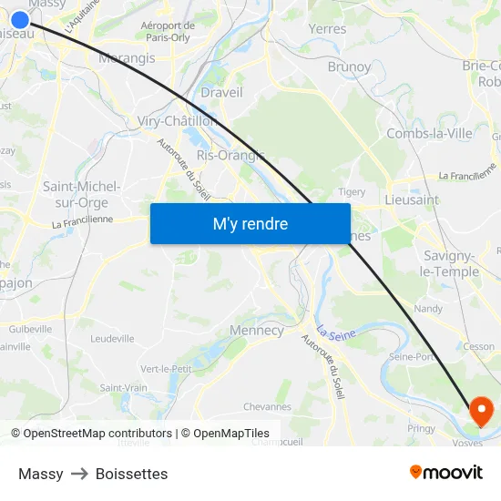 Massy to Boissettes map
