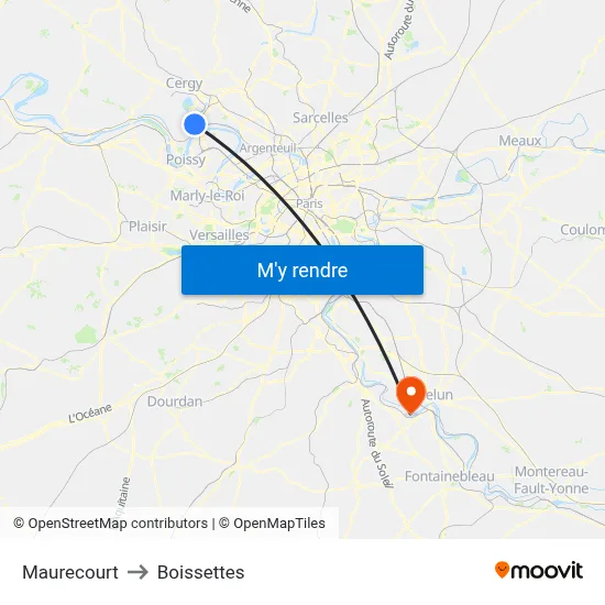 Maurecourt to Boissettes map