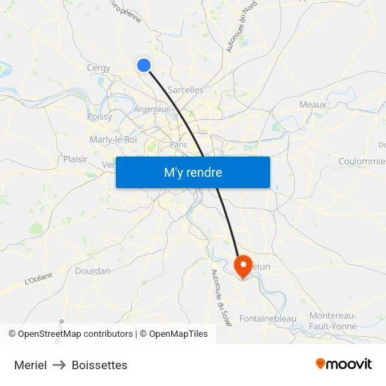 Meriel to Boissettes map