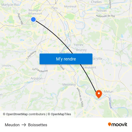 Meudon to Boissettes map