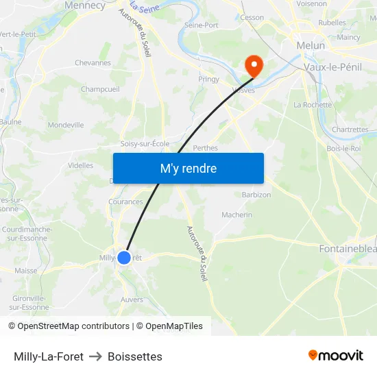 Milly-La-Foret to Boissettes map