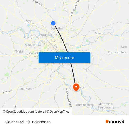 Moisselles to Boissettes map