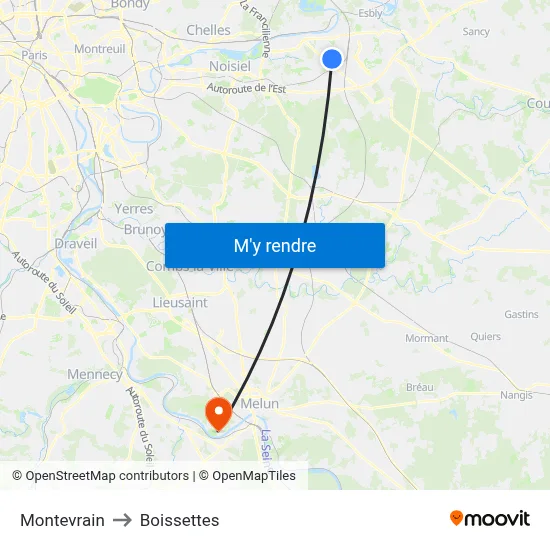 Montevrain to Boissettes map