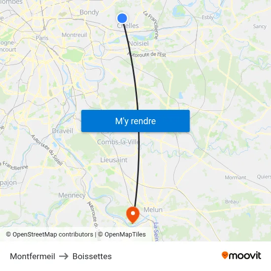 Montfermeil to Boissettes map