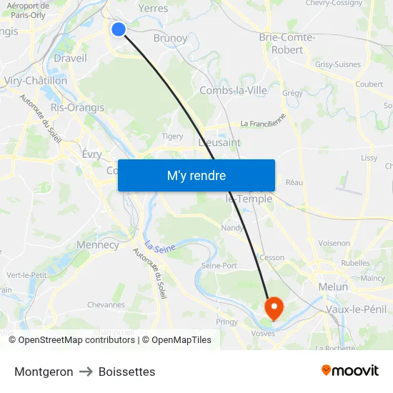 Montgeron to Boissettes map