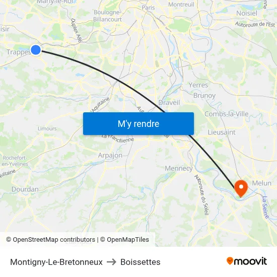 Montigny-Le-Bretonneux to Boissettes map