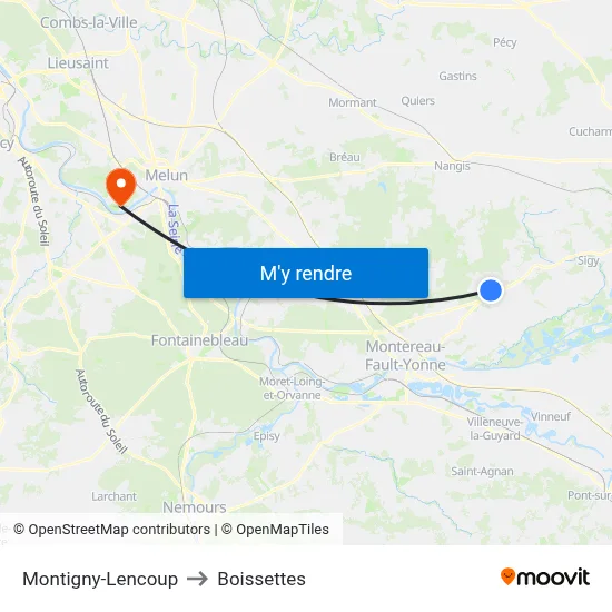 Montigny-Lencoup to Boissettes map