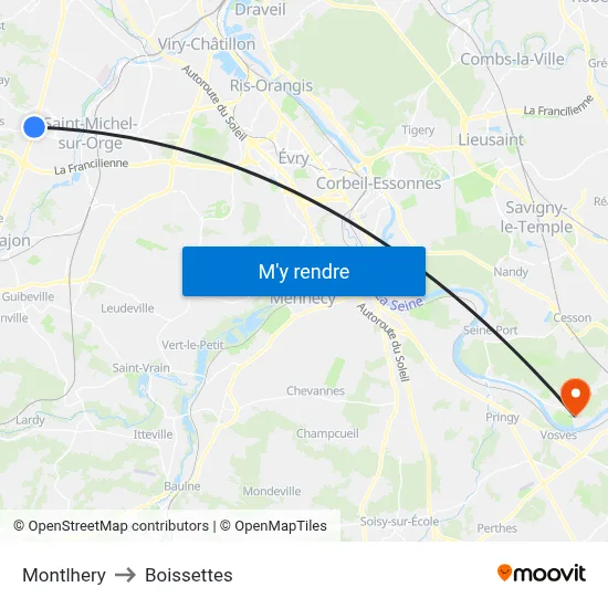 Montlhery to Boissettes map
