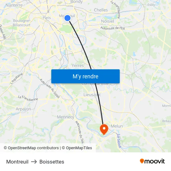 Montreuil to Boissettes map