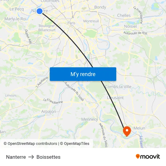 Nanterre to Boissettes map