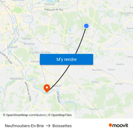 Neufmoutiers-En-Brie to Boissettes map