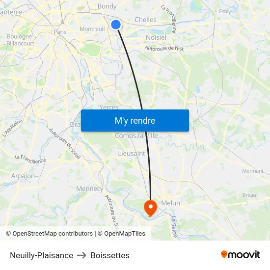 Neuilly-Plaisance to Boissettes map