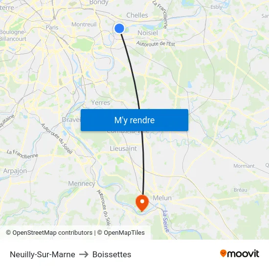 Neuilly-Sur-Marne to Boissettes map