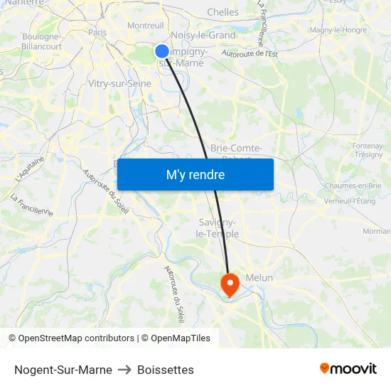Nogent-Sur-Marne to Boissettes map