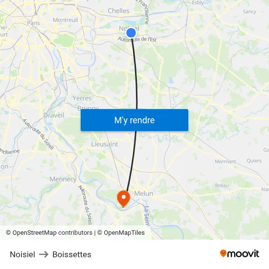 Noisiel to Boissettes map