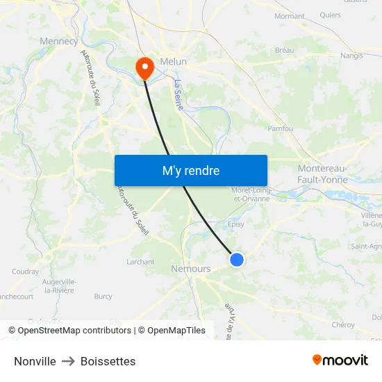 Nonville to Boissettes map