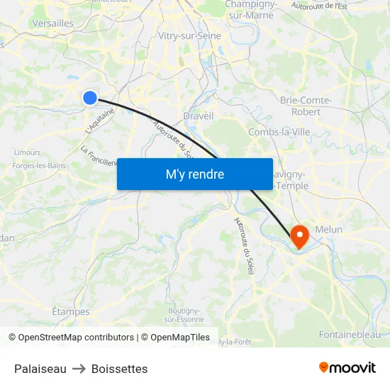 Palaiseau to Boissettes map