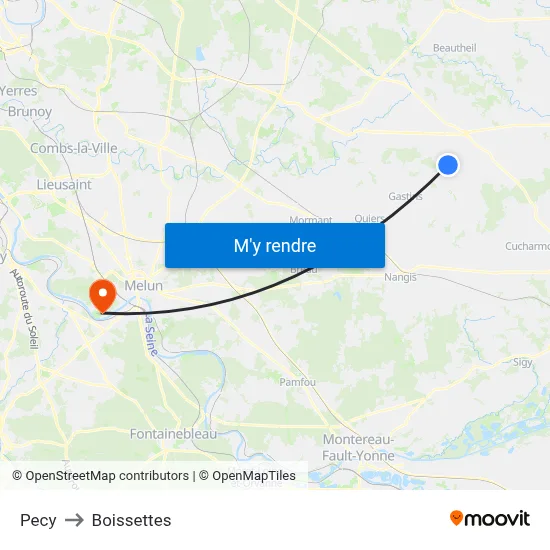 Pecy to Boissettes map