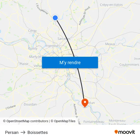 Persan to Boissettes map
