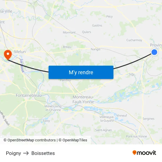 Poigny to Boissettes map