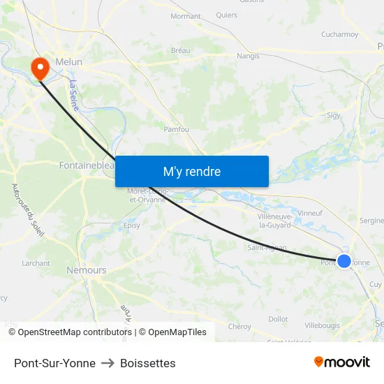 Pont-Sur-Yonne to Boissettes map