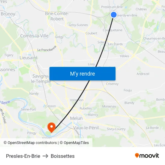 Presles-En-Brie to Boissettes map