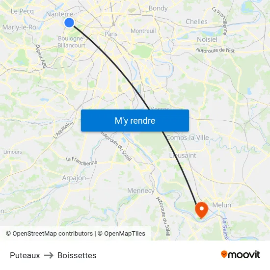 Puteaux to Boissettes map