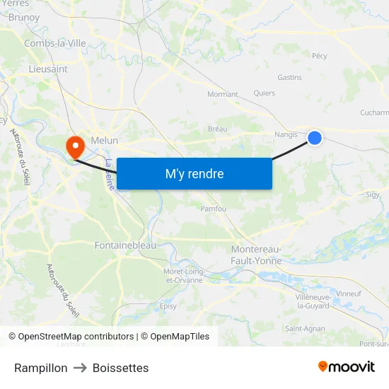 Rampillon to Boissettes map