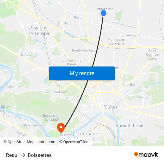 Reau to Boissettes map