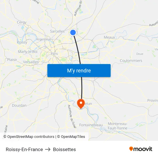 Roissy-En-France to Boissettes map