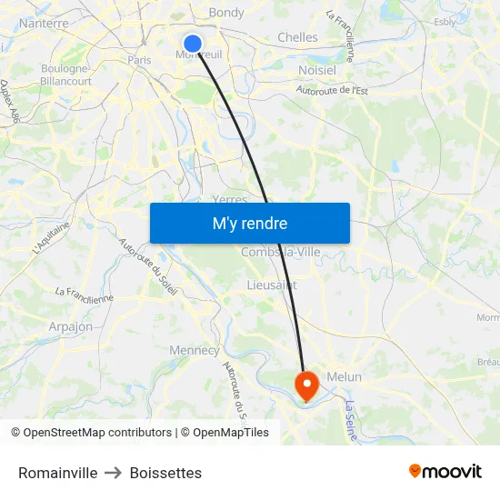 Romainville to Boissettes map