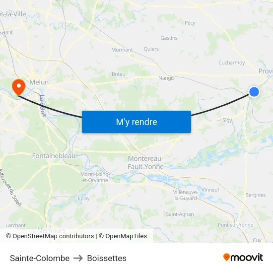 Sainte-Colombe to Boissettes map