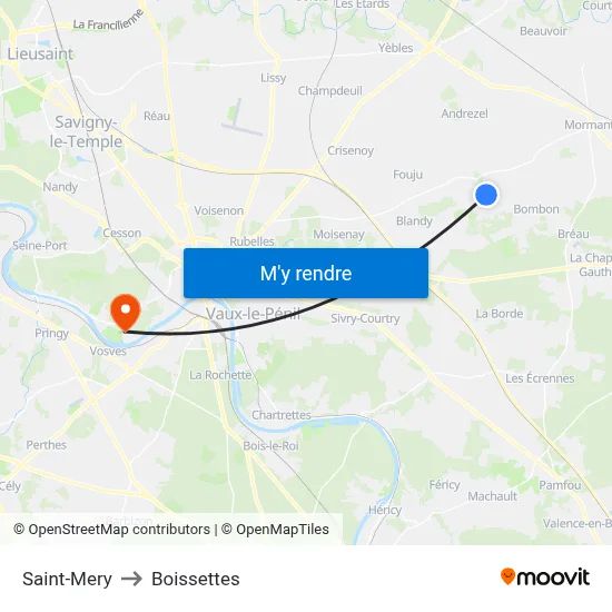 Saint-Mery to Boissettes map