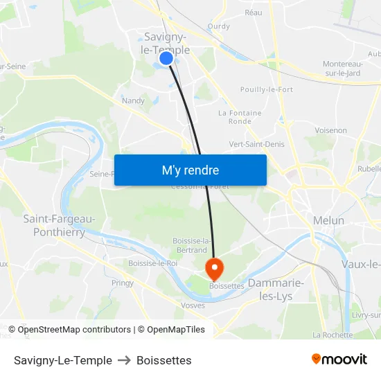 Savigny-Le-Temple to Boissettes map