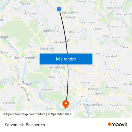 Servon to Boissettes map